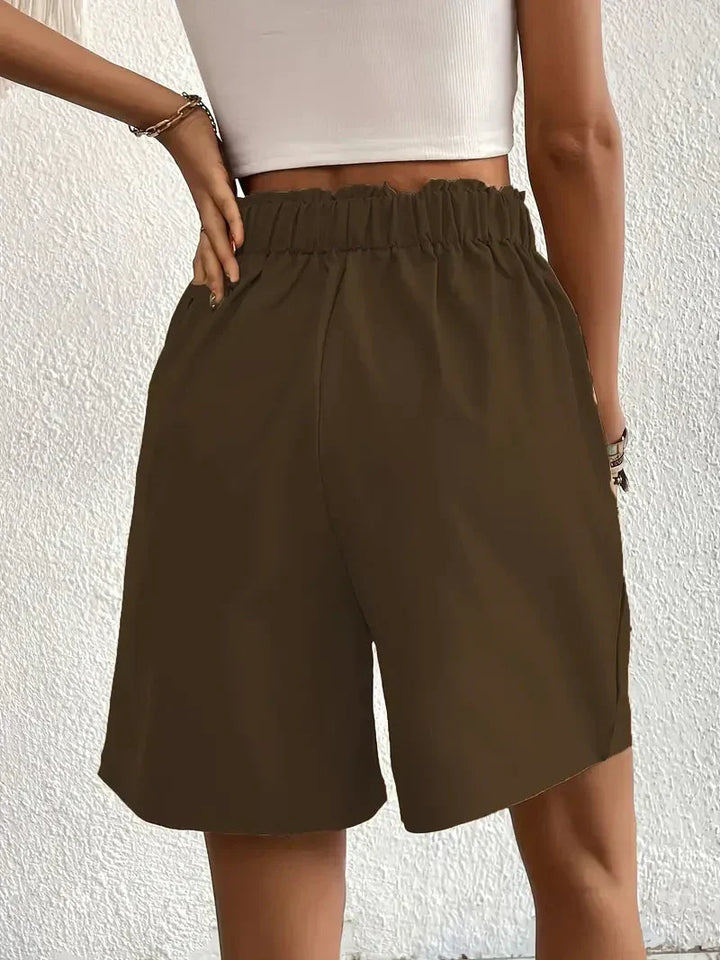 Damen Leinen Sommer Shorts mit Taschen und hohem Bund
