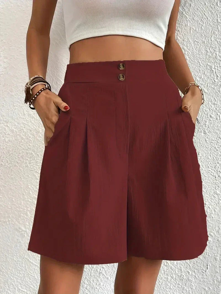 Damen Leinen Sommer Shorts mit Taschen und hohem Bund