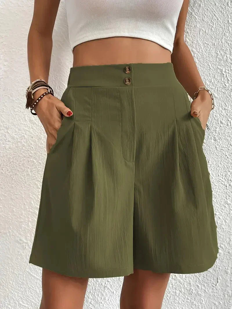 Damen Leinen Sommer Shorts mit Taschen und hohem Bund