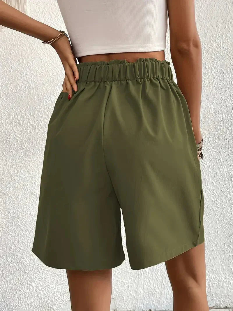 Damen Leinen Sommer Shorts mit Taschen und hohem Bund