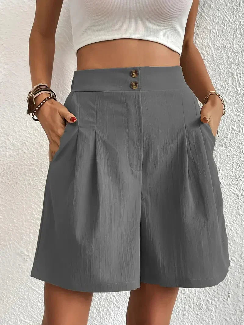 Damen Leinen Sommer Shorts mit Taschen und hohem Bund