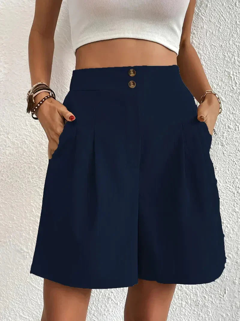 Damen Leinen Sommer Shorts mit Taschen und hohem Bund