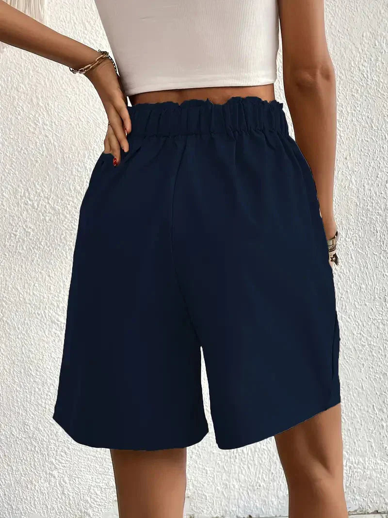 Damen Leinen Sommer Shorts mit Taschen und hohem Bund