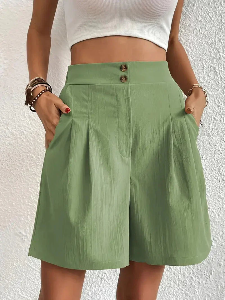 Damen Leinen Sommer Shorts mit Taschen und hohem Bund