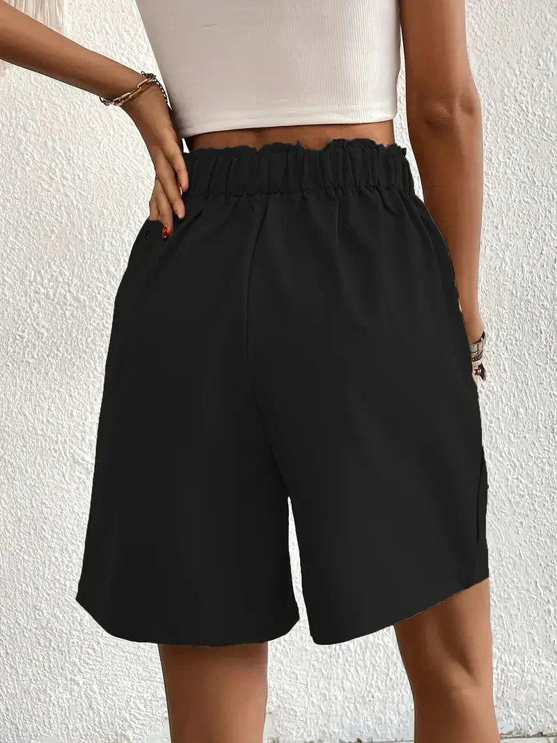 Damen Leinen Sommer Shorts mit Taschen und hohem Bund
