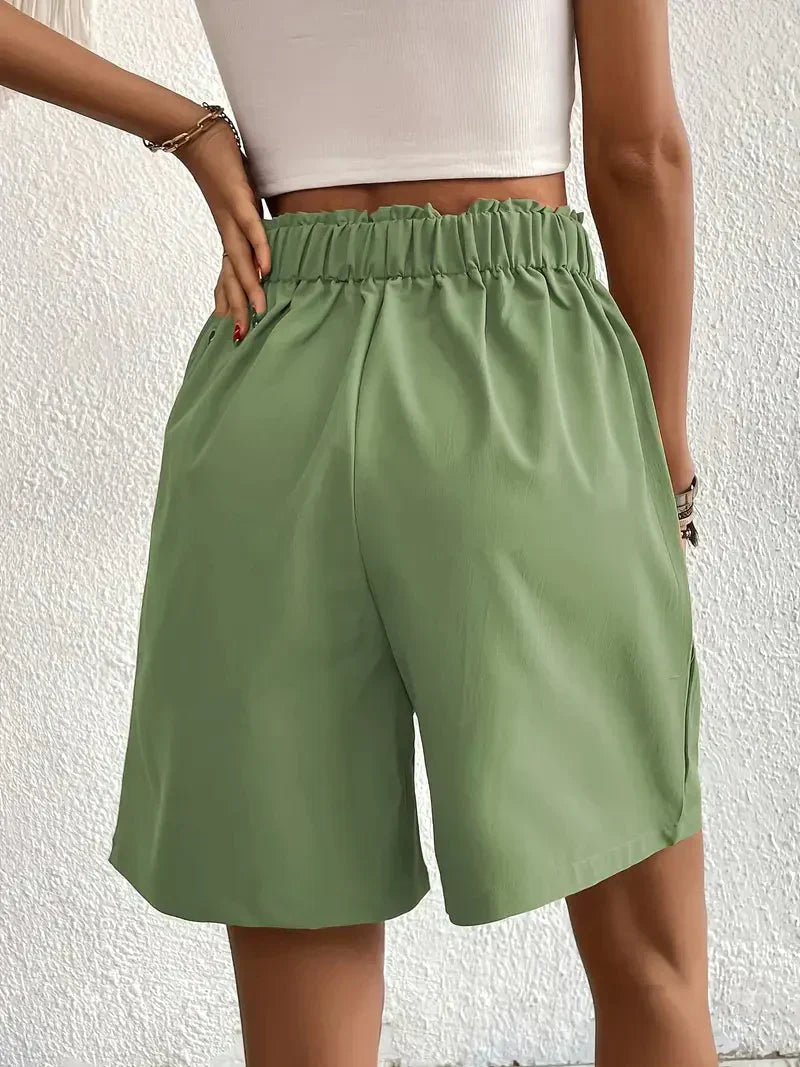 Damen Leinen Sommer Shorts mit Taschen und hohem Bund
