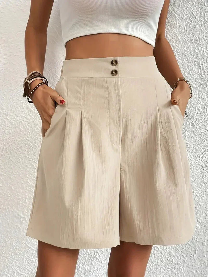 Damen Leinen Sommer Shorts mit Taschen und hohem Bund