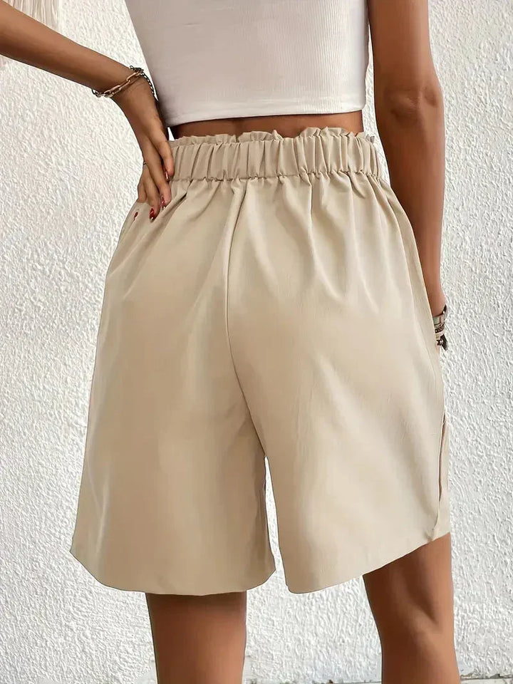 Damen Leinen Sommer Shorts mit Taschen und hohem Bund