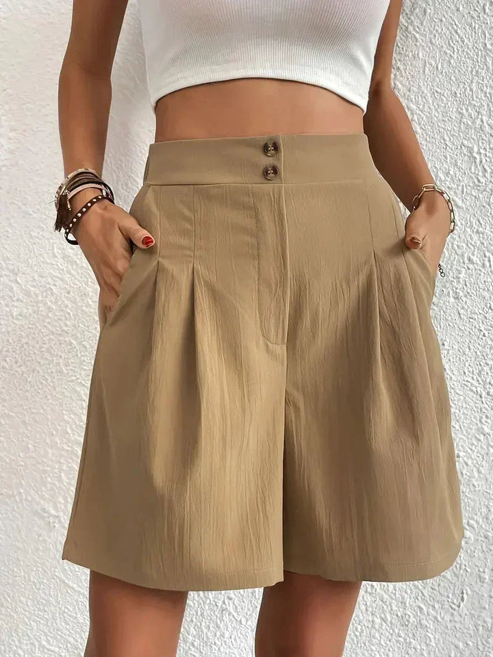 Damen Leinen Sommer Shorts mit Taschen und hohem Bund