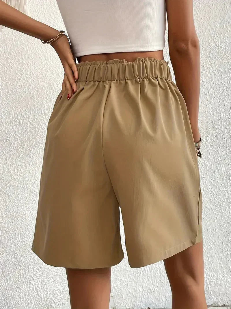 Damen Leinen Sommer Shorts mit Taschen und hohem Bund
