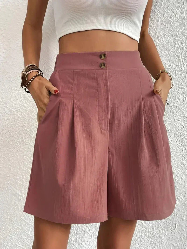 Damen Leinen Sommer Shorts mit Taschen und hohem Bund