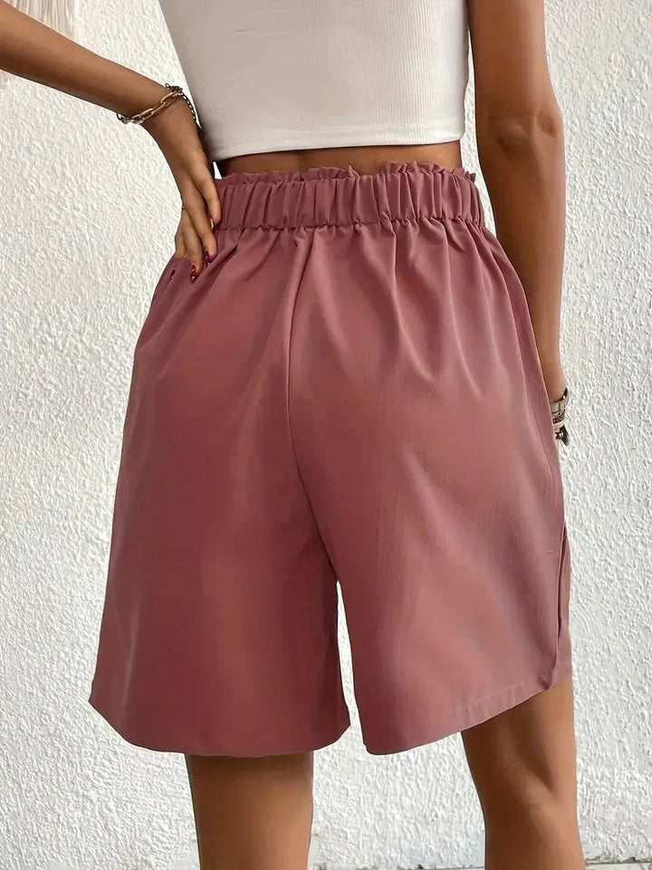 Damen Leinen Sommer Shorts mit Taschen und hohem Bund