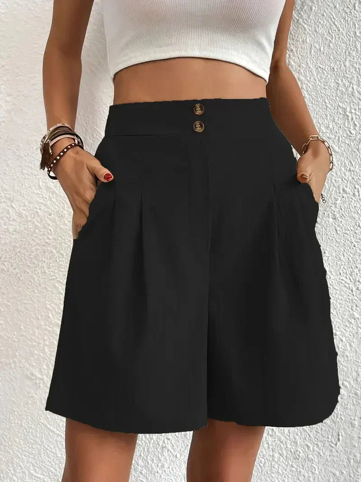 Damen Leinen Sommer Shorts mit Taschen und hohem Bund