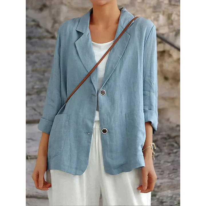 Damen Leinenblazer mit langen Ärmeln und Knopfverschluss