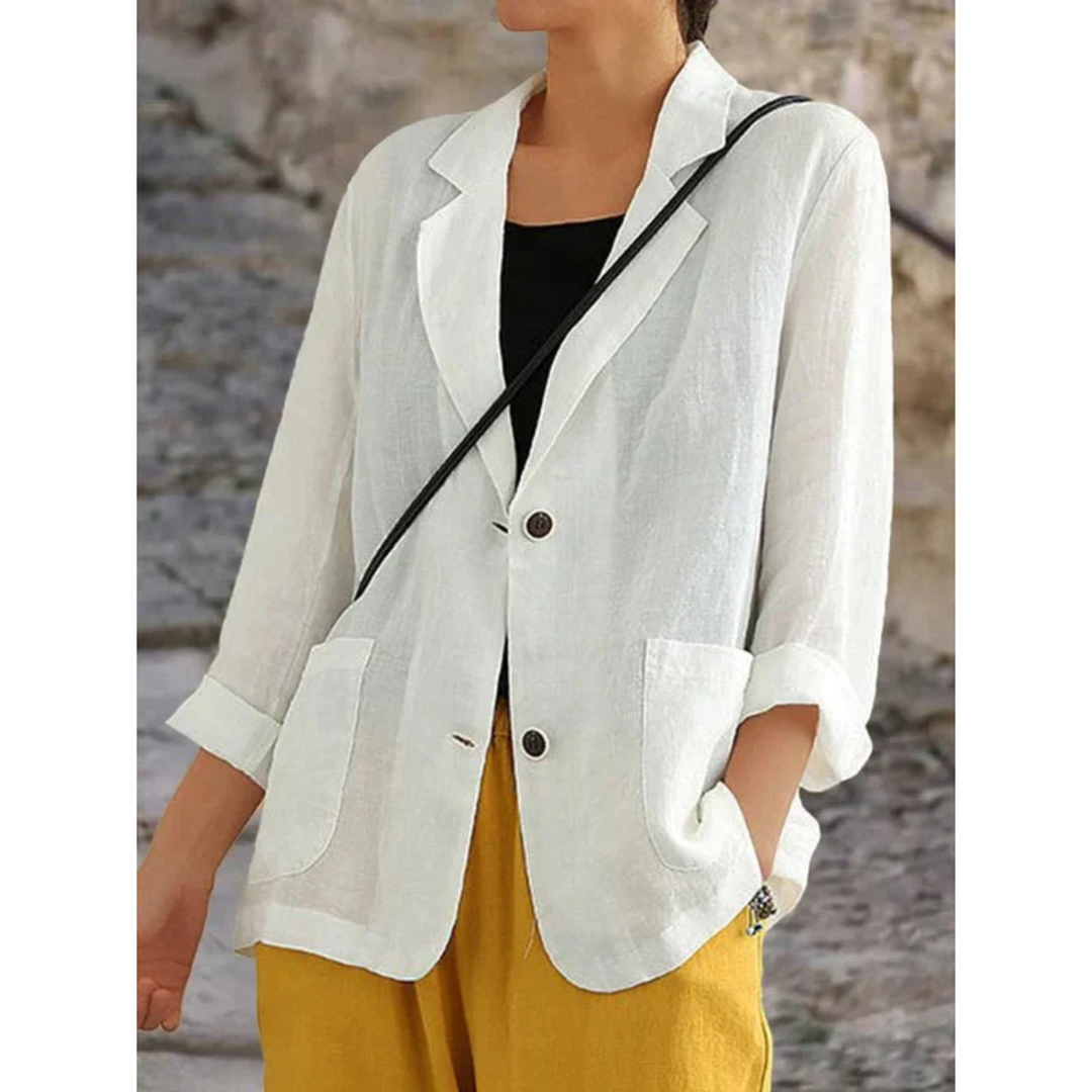 Damen Leinenblazer mit langen Ärmeln und Knopfverschluss