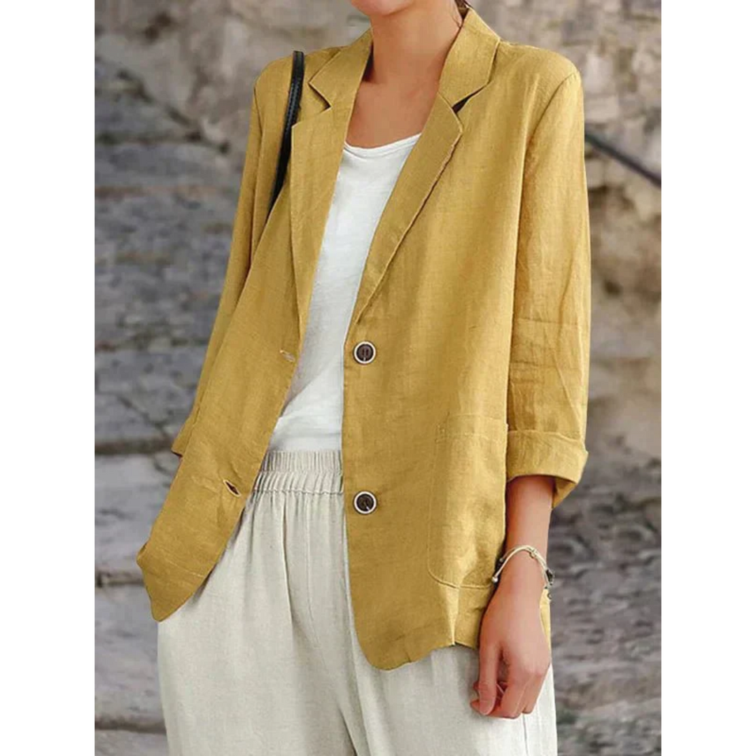 Damen Leinenblazer mit langen Ärmeln und Knopfverschluss