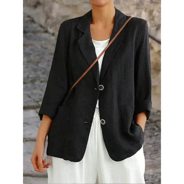 Damen Leinenblazer mit langen Ärmeln und Knopfverschluss
