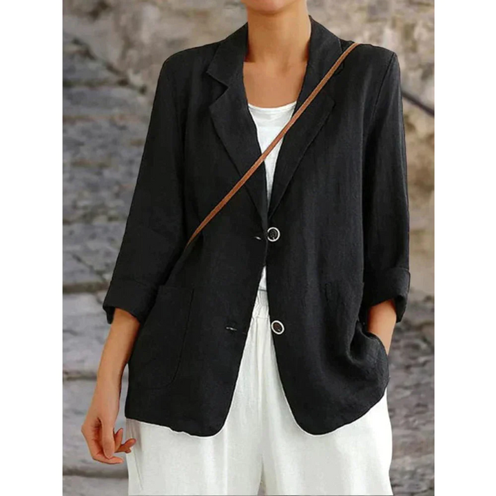 Damen Leinenblazer mit langen Ärmeln und Knopfverschluss