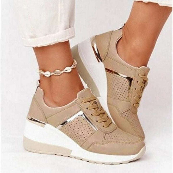Damen Sommerschuhe mit Keilsohle und Schnürverschluss