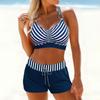 Damen Sommer Bikini mit Halterneck-Top und Drawstring-Shorts