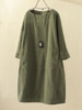Damen Sommerkleid aus Cord mit O-Ausschnitt und langen Ärmeln