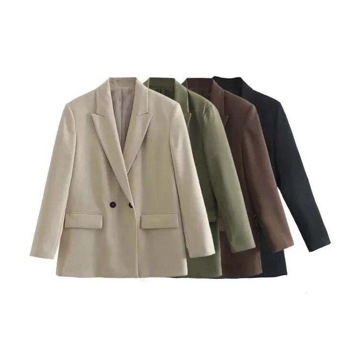 Damen Doppelreiher-Blazer mit langen Ärmeln und Taschen