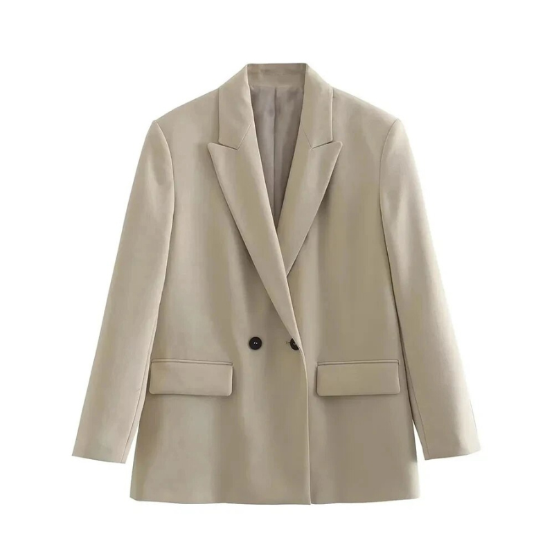 Damen Doppelreiher-Blazer mit langen Ärmeln und Taschen