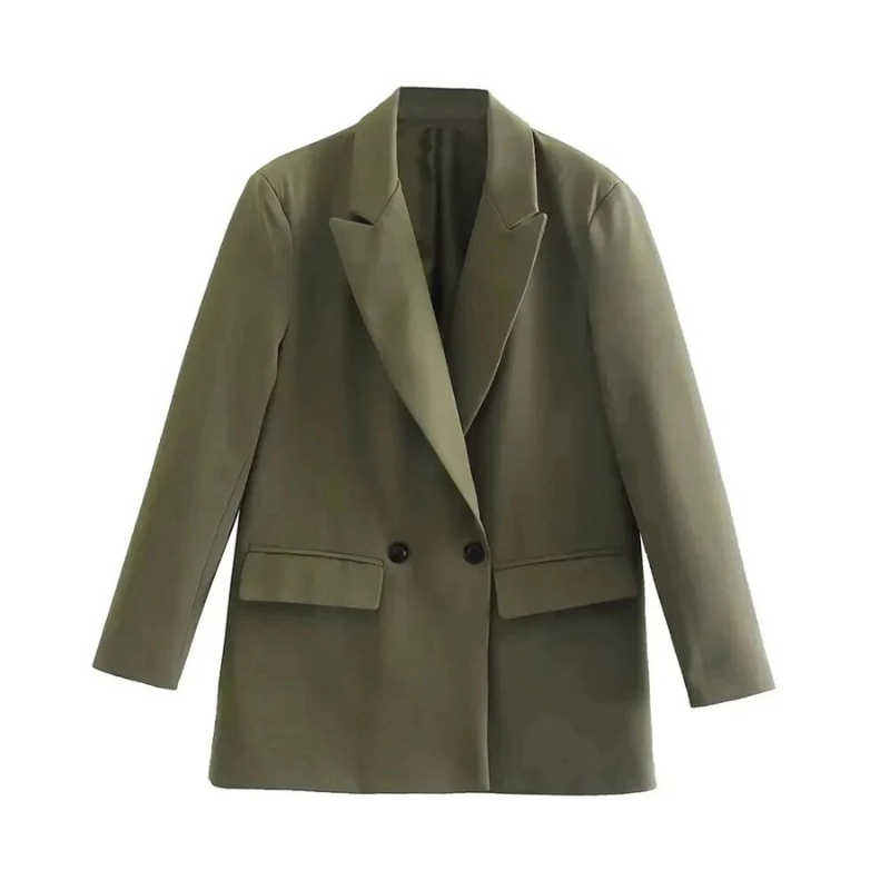 Damen Doppelreiher-Blazer mit langen Ärmeln und Taschen