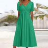 Damen Sommer-Midikleid mit kurzen Ärmeln und V-Ausschnitt