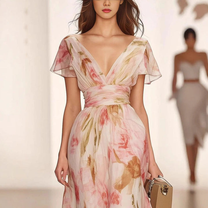 Maxikleid mit Flatterärmeln und ausgestelltem Rock