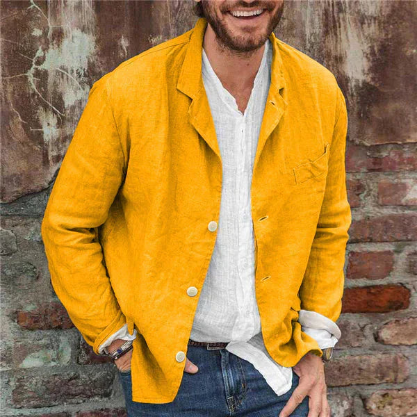 Herren Leinen Sommerjacke mit langen Ärmeln und Knopfverschluss