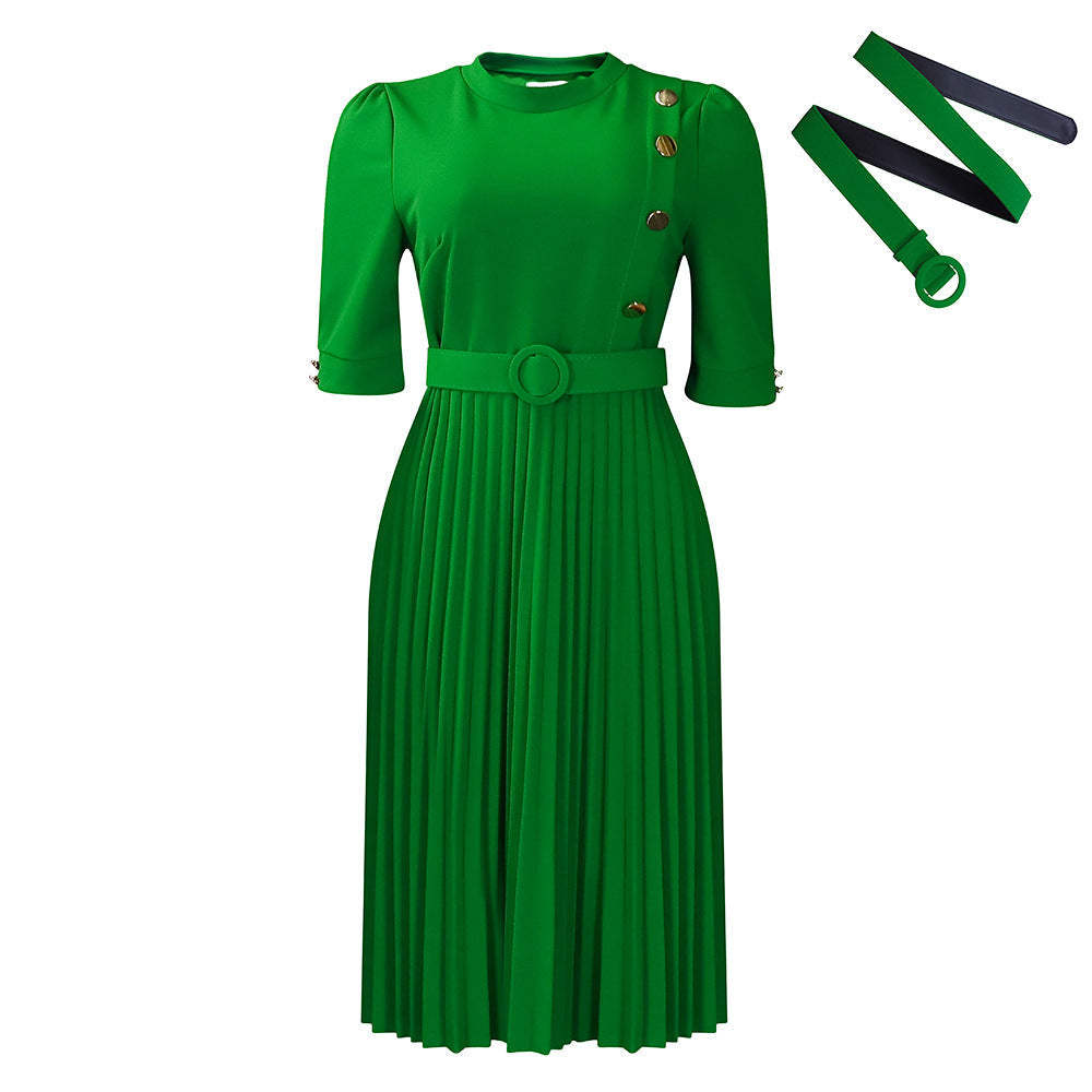 Plissiertes, lässiges Kleid mit V-Ausschnitt
