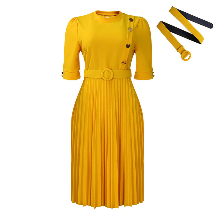Plissiertes, lässiges Kleid mit V-Ausschnitt