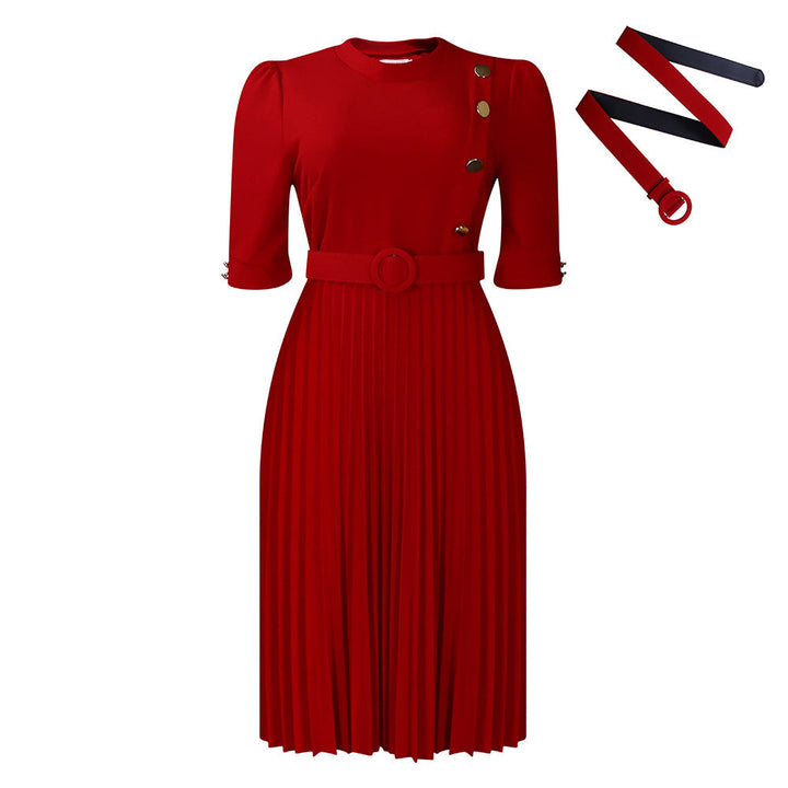 Plissiertes, lässiges Kleid mit V-Ausschnitt