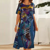 Damen Sommer Midi Kleid mit kurzen Ärmeln und Rundhals