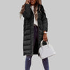 Gesteppte lange Jacke mit Kapuze für Damen
