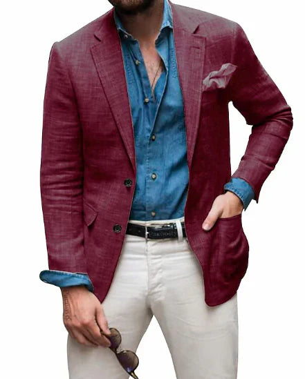 Herren Leinenblazer mit fallendem Revers und Knopfverschluss