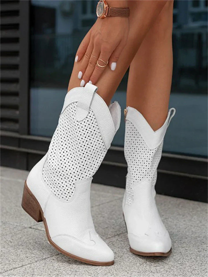 Damenstiefel aus veganem Leder mit Blockabsatz