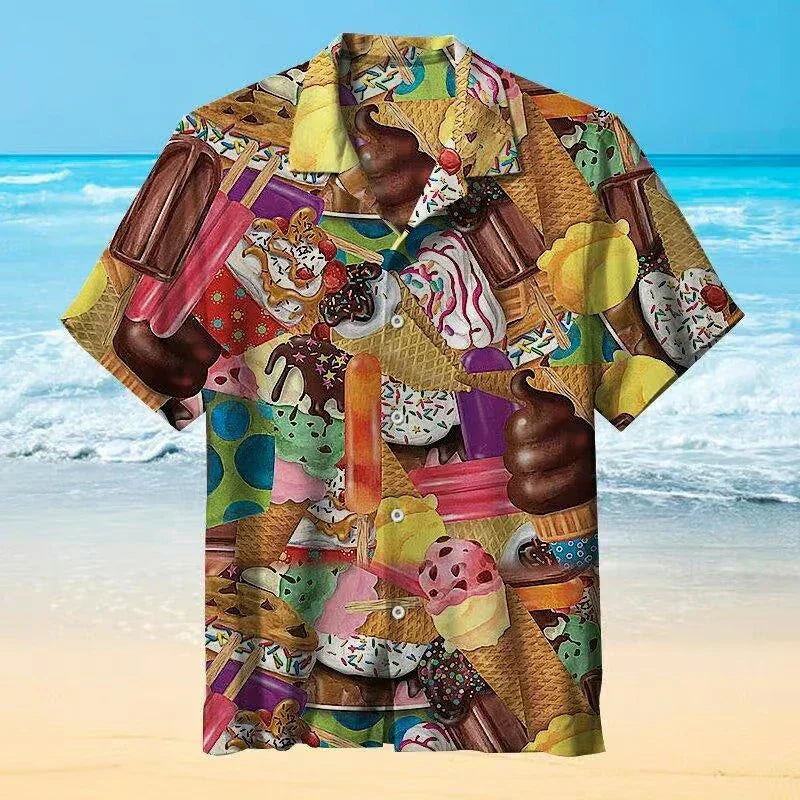 Herren Sommerhemd mit Eiscreme-Muster und kurzen Ärmeln