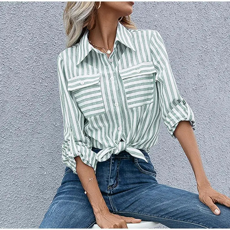 Damen Langarmshirt mit Knopfverschluss und Brusttaschen