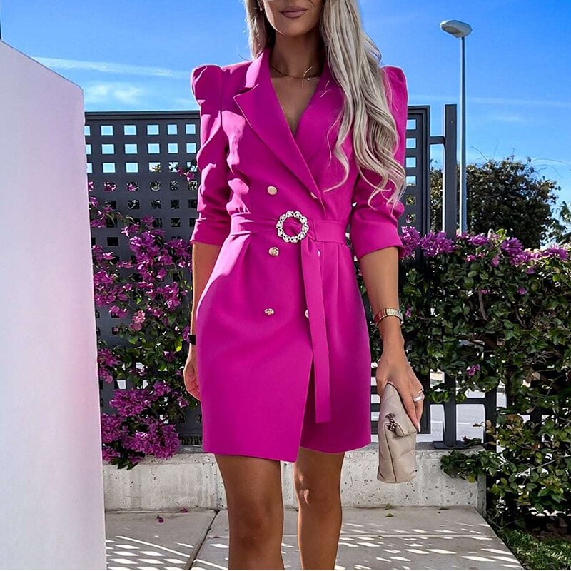 Damen Blazer-Minikleid mit langen Ärmeln und Gürtel