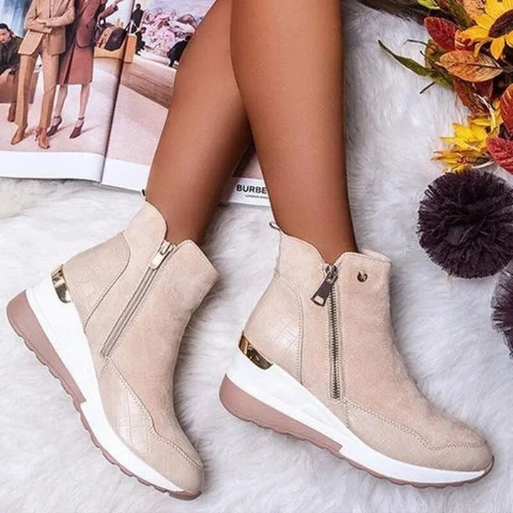 Damen Stiefeletten mit Keilabsatz und Reißverschluss