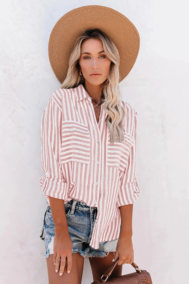 Damen Langarmshirt mit Knopfverschluss und Brusttaschen