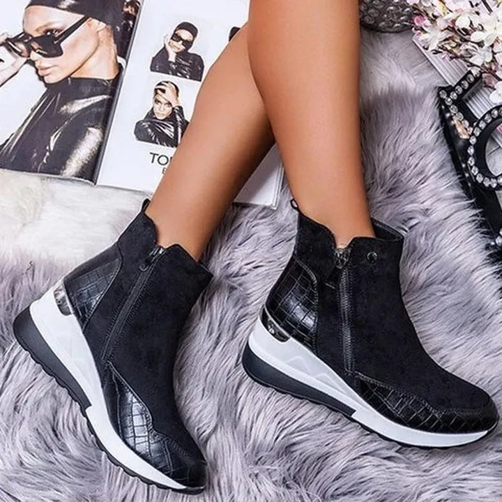Damen Stiefeletten mit Keilabsatz und Reißverschluss