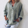 Damen Sommer-Leinenbluse mit V-Ausschnitt und langen Ärmeln