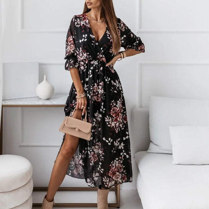 Damen Sommer-Midi-Kleid mit V-Ausschnitt und Seitenschlitz