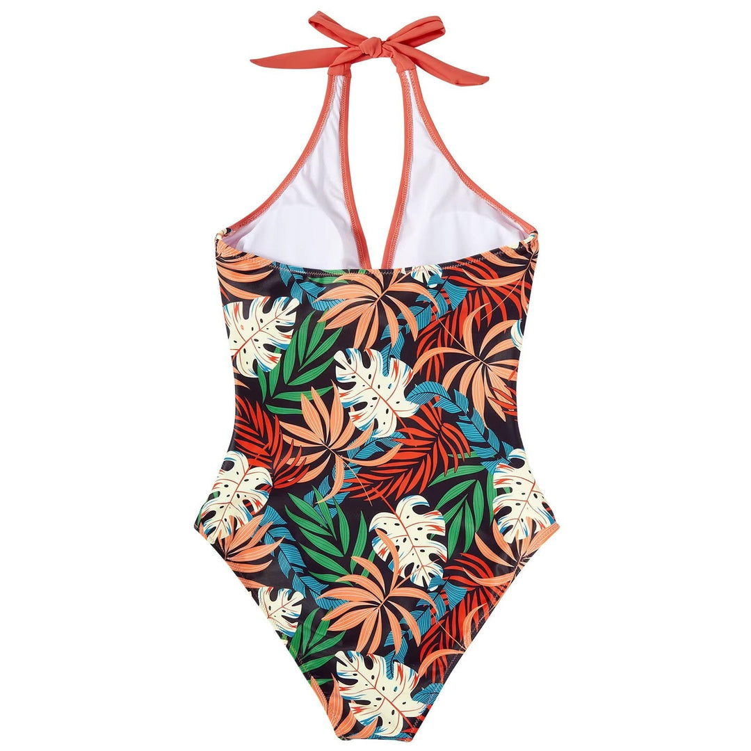 Damen Badeanzug mit Neckholder und tiefem V-Ausschnitt