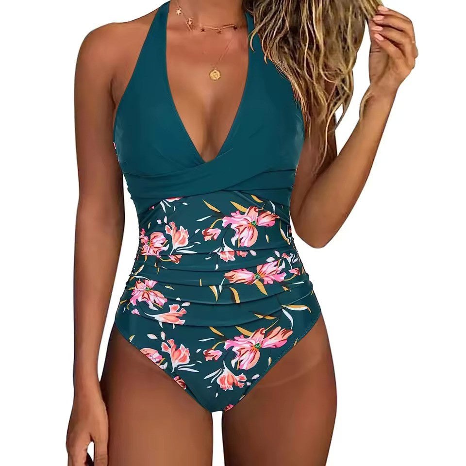 Damen Badeanzug mit Neckholder und tiefem V-Ausschnitt