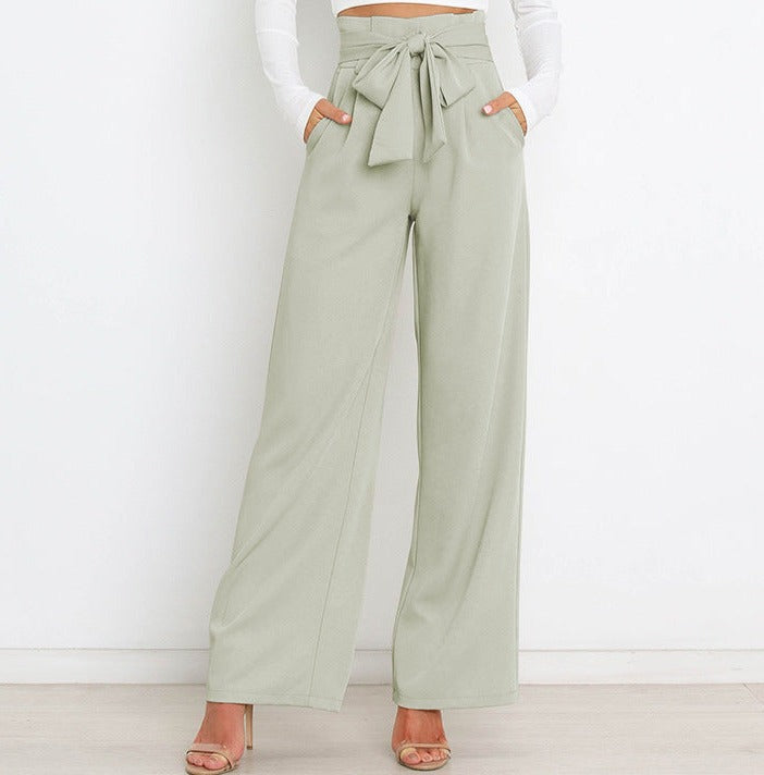Damenhose mit weitem Bein Taschen und Gürtel