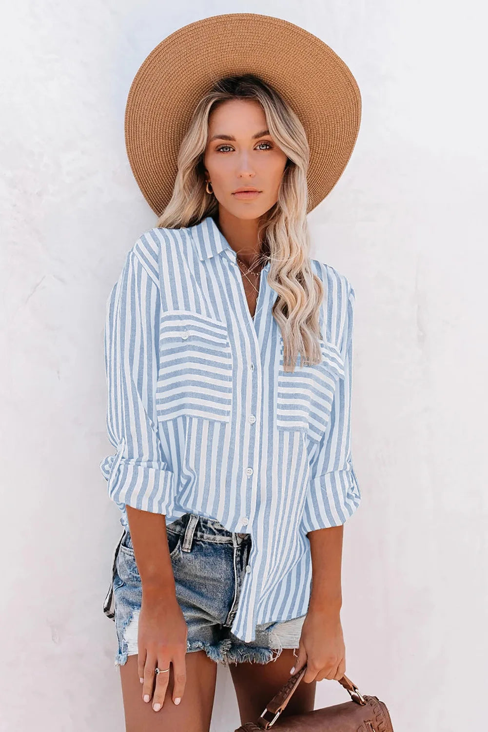 Damen Langarmshirt mit Knopfverschluss und Brusttaschen